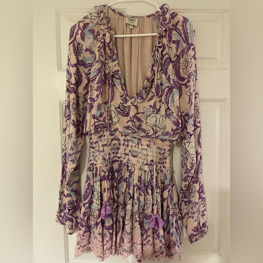 HEMANT & NANDITA ASIA PINK/LILAC FLORAL MINI DRESS